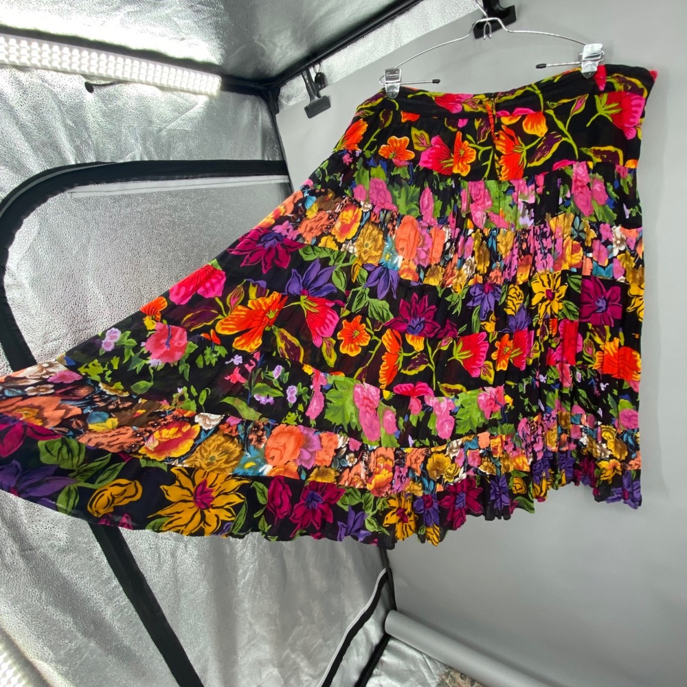 Vintage Why Not Maxi Skirt Patchwork Floral Tiered Ruffle Free Size Hippie Boho
